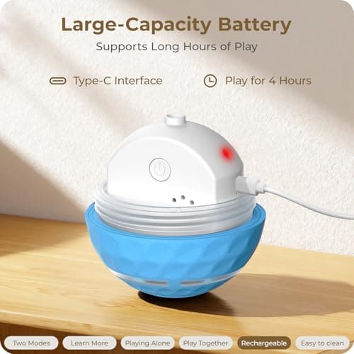 Apasiri Interactive Dog Toys: Automatic Moving Dog Balls with LED Lights, Puppy Toy to Keep Them Busy, Shaky Dog Ball for Small,Medium,Large Dogs, Dog Toys for Aggressive Chewers,Rechargeable - (Blue) view 6