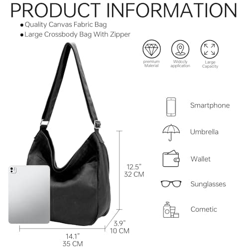 GEMIU Hobo Bags for Women Large Canvas Crossbody Tote Bag with Zipper view 4