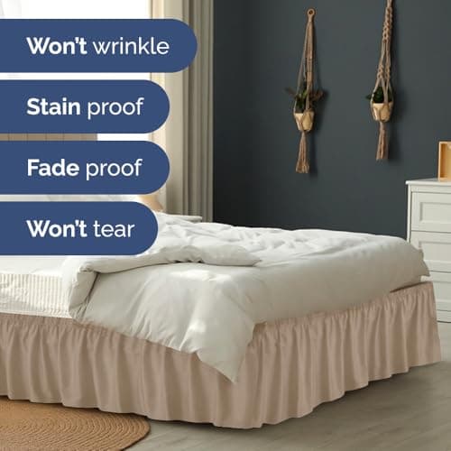 Wrap Around Dust Ruffle Bed Skirt - Cream - for Full Size Beds with 12 Inch Drop - Easy Fit Elastic Strap - Adjustable Pleated Bedskirt w/Brushed Fabric - Wrinkle Free - for Women, Men, Kids & Teens view 5