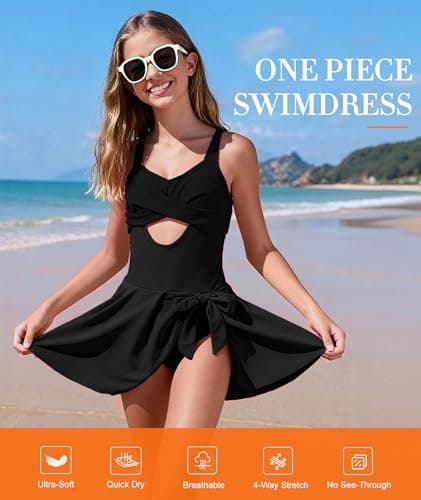 MFAVIP Girls One Piece Swimsuit Padded with Ruffle Skirt Girls Bathing Suit Adjustable Straps Teen Swimwear 9-16 view 4