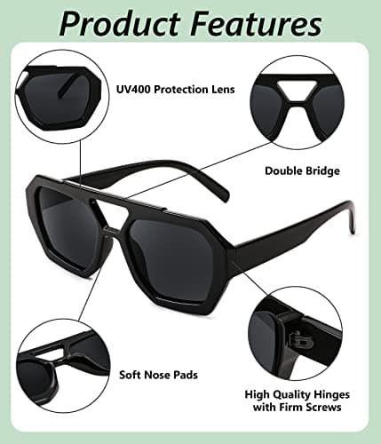 FEISEDY Vintage Square 70s Flat Pilot Sunglasses Women Men Fashion Sunnies B4108 view 6