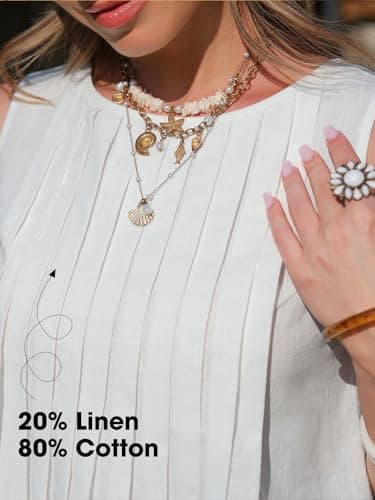 EXLURA Women's Cotton Linen Pleated Peplum Tank Tops Sleeveless Round Neck Babydoll Blouse Casual Summer Flowy Shirts 2026 view 6