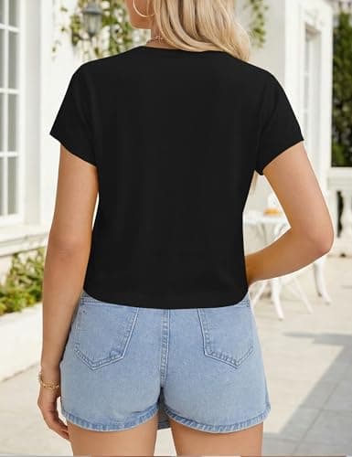 LaGracia Cropped Sweaters for Women Short Sleeve Crewneck Cashmere Wool Blend Lightweight Business Casual Sweater Crop Tops view 3