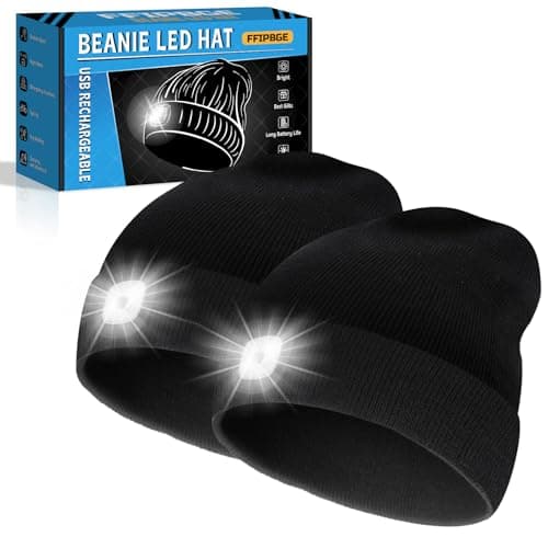 FFIPBGE Valentines Day Gifts for Him, Beanie Hats with Light, USB Rechargeable LED Hand Free Headlamp, Birthday Gifts for Men, Women, and Teens, Ideal for Camping, Hiking, 2 Pack, Black — image 1