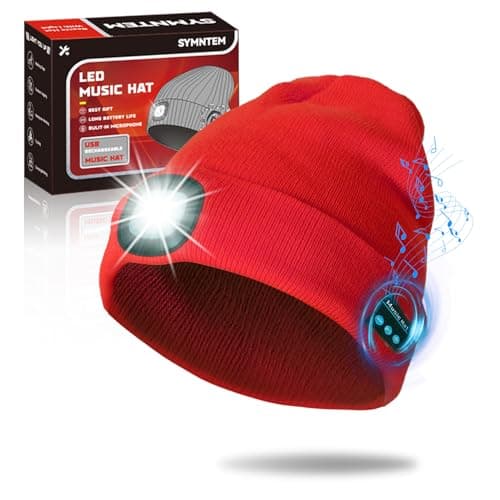 SYMNTEM Gifts for Men, Rechargeable Bluetooth Music Unisex Beanie Hat with Light, Valentines Day Gifts for Him, Birthday Gifts for Men, Women, Red — image 1