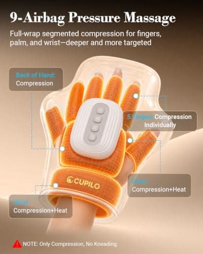 CuPiLo 2026 Upgraded Hand Massager with Heat and Compression Fit Both Hands | Soft-Shell Hand Massager for Arthritis and Carpal Tunnel, Cordless Massager for Individual Fingers, Palm & Wrist view 4