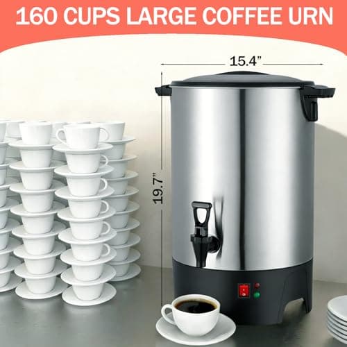 Large Commercial Coffee Urn 160 Cup Percolate Coffee Maker Stainless Steel Hot Beverage Dispenser with Cool-Touch Handles, Quick Brewing for Catering, Business, Church, Restaurant, Wedding, Gathering view 2