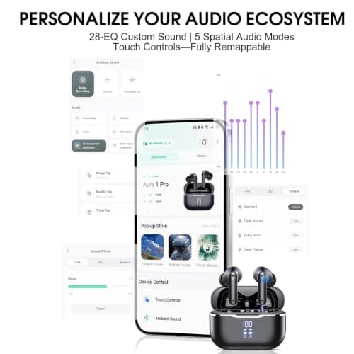 Active Noise Cancelling Ear Buds Wireless Earbuds HiFi Sound 60H Playtime | Adaptive 50dB Bluetooth 6.0 Headphones, 6‑Mic AI ENC Clear Calls, 50ms Low‑Latency Game Mode,28 EQ Presets,Multipoint Connect view 4