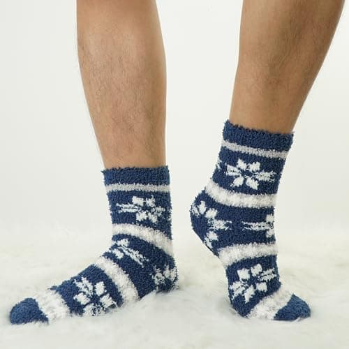 BenSorts Men Fuzzy Slipper Socks with Grips Non Slip Sole Warm House Socks Christmas Gifts view 2