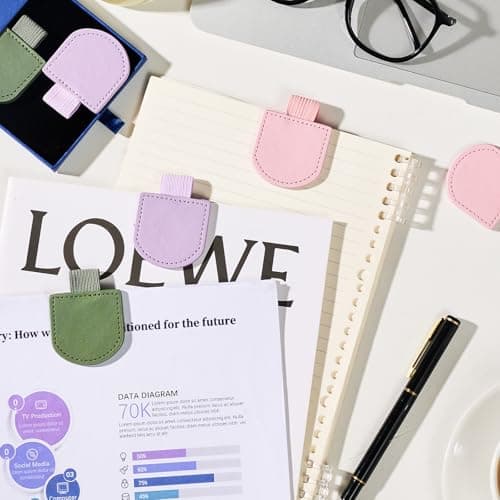2Pcs Magnetic Leather Bookmarks with Gift Box Round-Shaped Magnetic Pen Holder Book Marks Clip Gift for Book Lover Readers Cute Bookmark for Women, Purple view 6