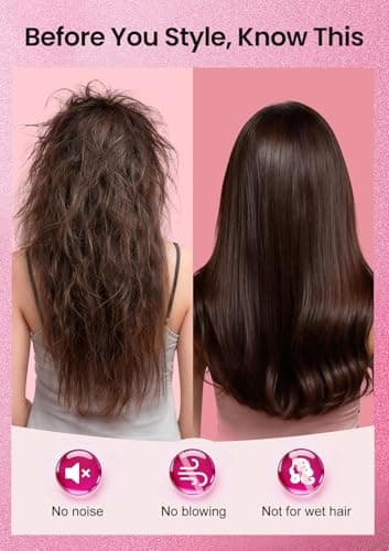 Infrared Thermal Brush 1.65”, 100M Negative Ions 2-in-1 Curling, Straightening & Smoothing Round Brush, 6 Heat Settings with LED Display, Lightweight Quiet, Dual Voltage, Auto Shut-Off, Pink Gift Box view 6