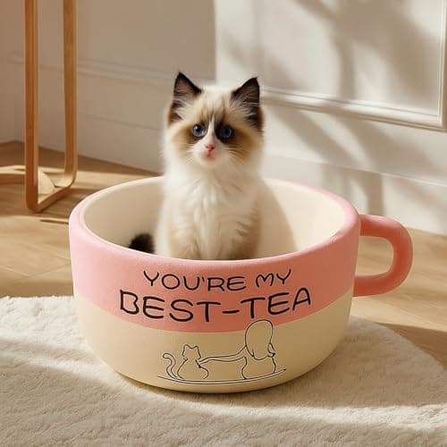 MOYMO Cute Cat Beds Kitten Beds, Soft Small Dog Beds, Washable Pet Beds for Puppy and Kitty, Funny Coffee Cup Shape, 20 Inch view 2