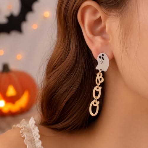 Halloween Earrings Acrylic Spooky Ghost Dangle Earrings BOO Earrings Pupkin Party Costume Jewelry for Women view 4