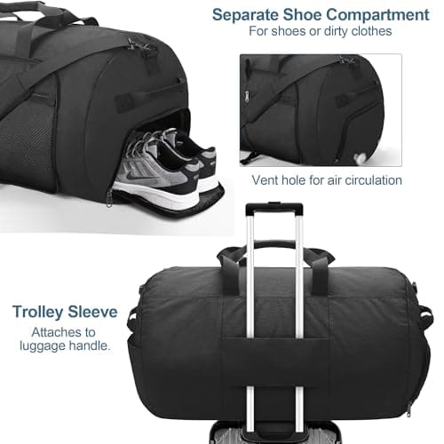 120L Foldable Waterproof Travel Duffel Bag for Men and Women with Shoe Compartment (Black, 120L) view 4