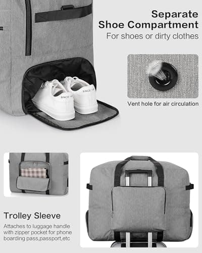 120L Foldable Large Travel Duffle Bag for Men and Women, Packable Duffel Bags with Shoe Compartment, Water Repellent & Tear Resistant (Gray) view 4