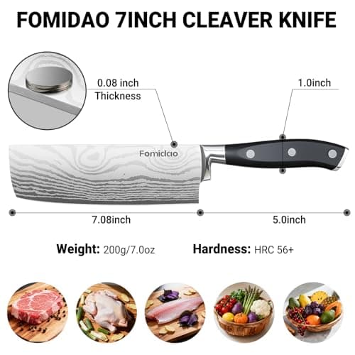 fomidao Nakiri Knife 7 Inch, Razor Sharp Meat and Vegetable Kitchen Knife, High Carbon Steel Japanese Chef Knife, Multipurpose Chopping Knife With Full Tang Handle for Home Kitchen Cooking view 6