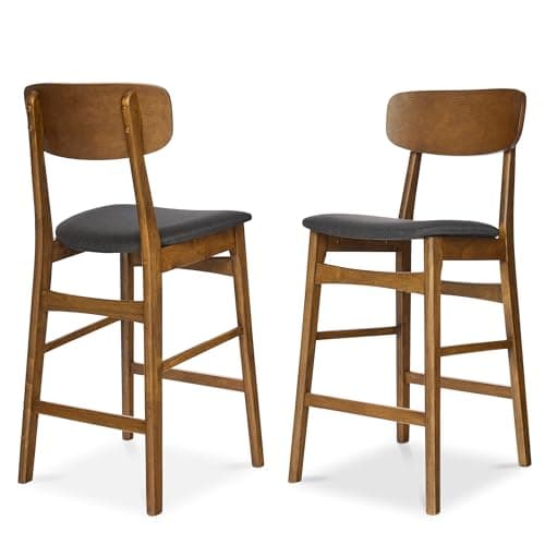 Best Choice Products Bar Stool Set of 2, Modern Farmhouse Counter Height Stools w/Armless Upholstered Cushioned Seat, Wooden Curved Backrest - Walnut/Charcoal view 1