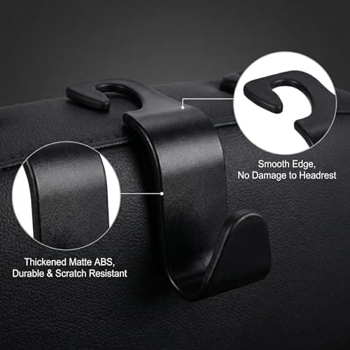 Lead Golden Car Seat Headrest Hooks, 4-Pack Black ABS Plastic Storage Organizer, Universal Headrest Mount Hangers for Purses, Coats, Umbrellas, Grocery Bags, Modern Style, 13 lbs Capacity view 6