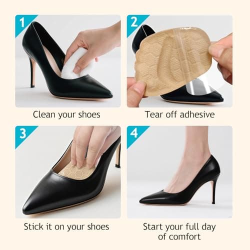 Niifawh Ball of Foot Cushions 2 Pairs, Metatarsal Pads for Women, Heel Cushion Inserts, No Slip Heel Grips Liners Pads and 4 ct Gel Blister Bandages Pads for Reduce Heel, Toe & Foot Pain view 5