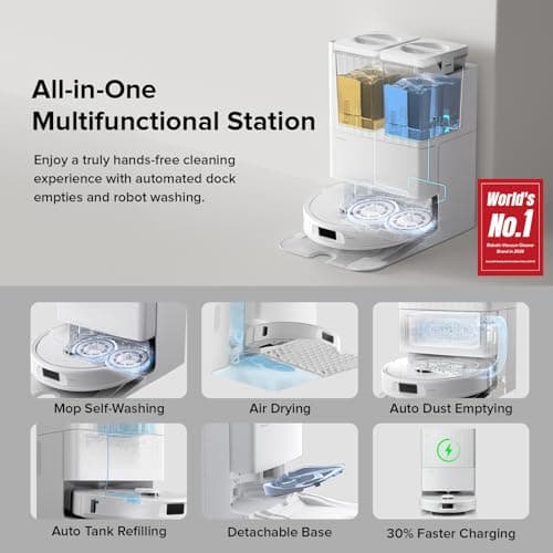 roborock Qrevo Series Robot Vacuum and Mop, 8000Pa Suction, Upgraded from Qrevo S, Anti-Tangle Brush, Smart Obstacle Avoidance, Auto Mop Washing, All-in-One Dock, 200RPM Spinning Mops, White(QV 35A) view 2