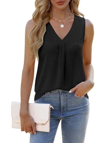 GKBK Womens Dressy Business Tank Tops V Neck Casual Cami Sleeveless Camisole Blouses Summer Basic Tank Shirt view 2