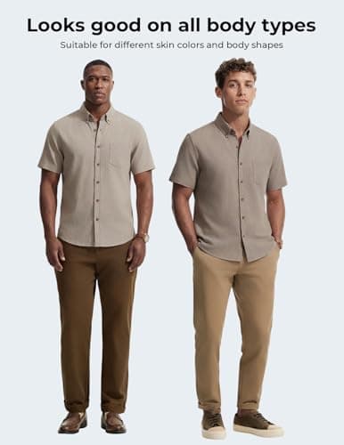 PJ PAUL JONES Mens Linen Shirt Short Sleeve Button Down Business Casual Dress Shirts Cotton Summer Beach Shirts with Pocket view 6