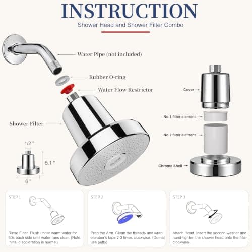 DLONE® Filtered Shower Head with Filters, Shower Filter Head for Hard Water view 6