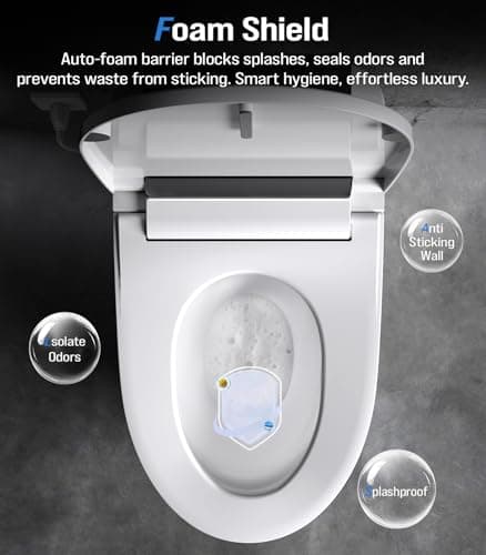 Electric Smart Toilet with Bidet Built-In & Tank, No Water Pressure Limit, Modern Design with Foam Shield, Foot Sensor & Auto Flush, Elongated One Piece, Heated Seat, Warm Air Dryer, 1000g MaP Flush view 4