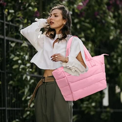 Puffer Tote Bag for Women,Large Work Tote Bags Lightweight Puffy Bag with Laptop Compartments,Nurse Bags Shoulder Bag view 2