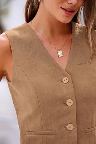 PRETTYGARDEN 2 Piece Sets for Women Summer 2026 V Neck Button Front Cropped Tank Tops Vest Pockets Pants Spring Matching Set view 5