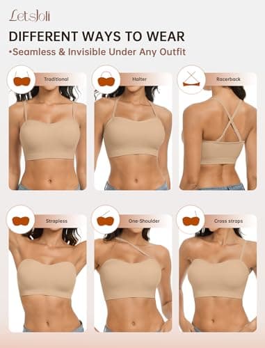 LetsJoli Push Up Strapless Bras for Women Supportive Bandeau Bra Non Slip Wireless No Underwire Padded Tube Bra view 6