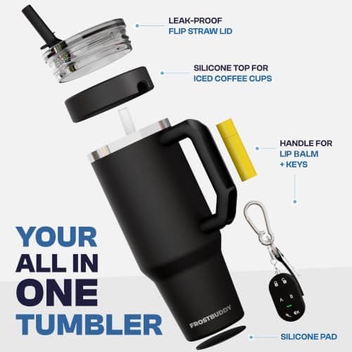 Frost Buddy Thicc Buddy 40oz Tumbler - Spill-Proof Flip Lid (Dark Night) | 40 oz Tumbler with Handle, Tumbler with Lip Balm Holder view 2