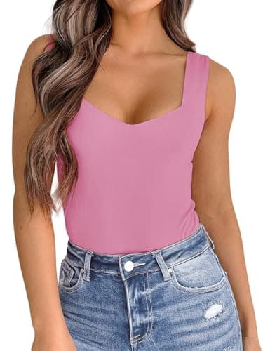 PINKMSTYLE Women's Basic Double Lined V Neck Tank Tops Sleeveless Shirts Slimming Summer Tops view 3