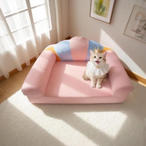MOYMO Cute Cat Couch with Soft Pillow, Supportive Dog Couch, Cat Sofa with Removable Cover，Cute Rainbow Shaped, 24 Inch view 2