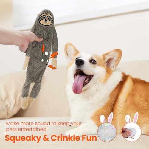 HGB No Stuffing Dog Toys for Aggressive Chewers, Squeaky Crinkle Plush Dog Toys to Keep Them Busy & Puppy Teething for Small, Medium, Large Breed, Cute Bunny & Sloth view 2