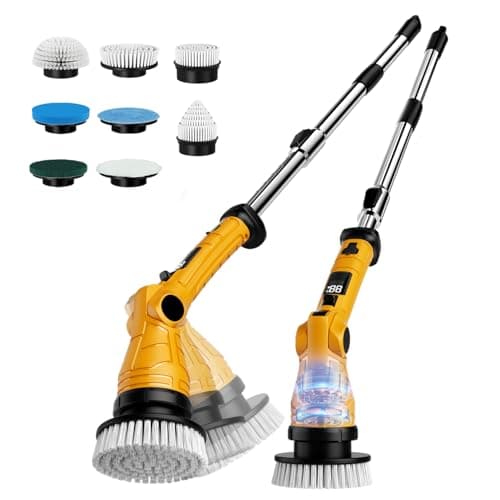 Electric Spin Scrubber with 8 Replaceable Brush Heads 6 Adjustable Angle Waterproof LED Display Cordless Cleaning Brush Supplies Bathroom Cleaner Set Long Handle Power Scrubber for Shower Floor Tub — image 1