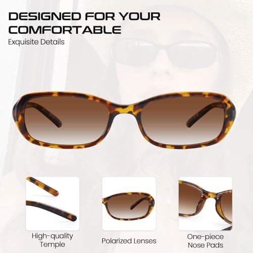 SODQW Rectangle Oval Sunglasses for Women Polarized 90s Vintage Small Sun Glasses Trendy Narrow Ladies Shades UV400 view 3