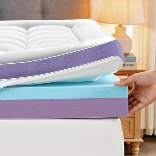 SurChic 5 Inch Dual Layer Memory Foam Full Mattress Topper - 2'' Pillow Top Mattress Pad for Back Pain and 2'' Support Foam & 1'' Cooling Gel Memory Foam, Extra Thick Medium Support Bed Topper view 1