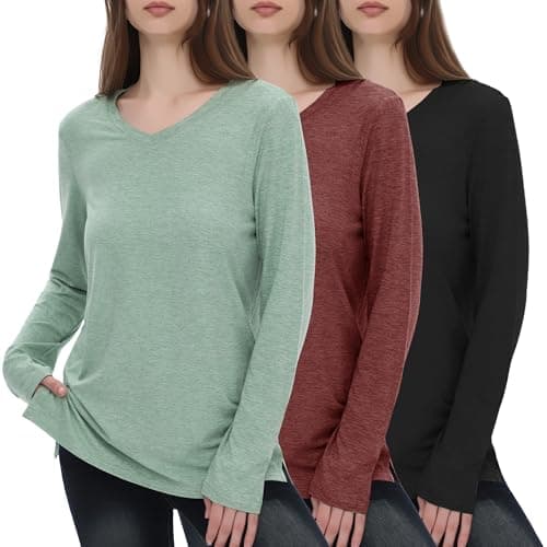 GAYHAY 3 Pack V Neck Long Sleeve Shirts for Women - Fall Casual Soft Tops Basic Loose Fit Outfits Clothes for Vacation — image 1