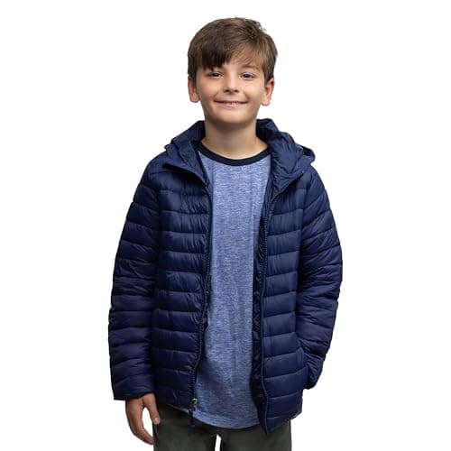 Lands' End Kids Full Zip Lightweight Thermoplume Hooded Jacket, Navy, Medium