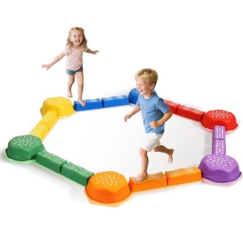 HappyField Balance Beam for Kids 18Pcs Non-Slip Stepping Stones Obstacle Course for Toddlers 3 Years + Indoor Outdoor Balance Board Kids Sensory Montessori Interactive Toys (Green)