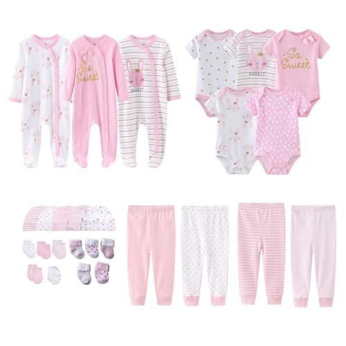 MAMIMAKA Newborn Layette Gift Set 27-Piece Baby Girl Clothes Bodysuits, Pants Essentials and Accessories 0-6Months