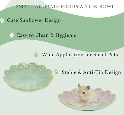 Hamster Food Bowl，2 Pcs Sunflower Hamster Bowls,Hamster Ceramic Food Bowl，Food Dish for Small Animals Hamster Guinea Pig Rat Mice Gerbil Dwarf (Pink+Green) view 5