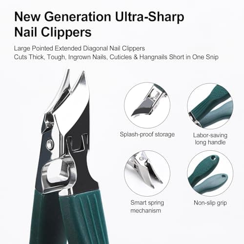 Eagle Beak Nail Clippers for Ingrown & Thick Nails – Beveled/Slanted/Angled Blades, Long Handle Wide Jaw, Anti-Splash Ultra Sharp Stainless Steel Edge 3-Piece Set for Men/Women (Green) view 4