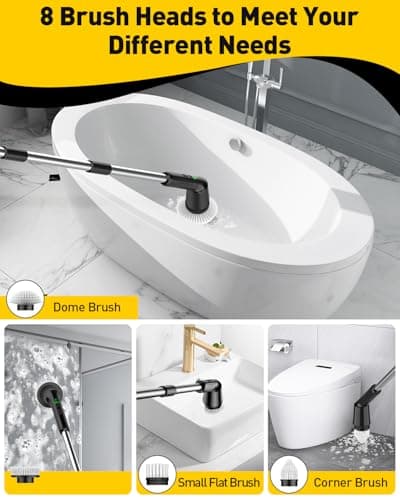 Electric Spin Scrubber for Cleaning Bathroom, Shower Scrubber with Long Handle, Cordless Cleaning Brush with IPX7 Waterproof & 2 Speed, 3 Brush Heads, Black view 4