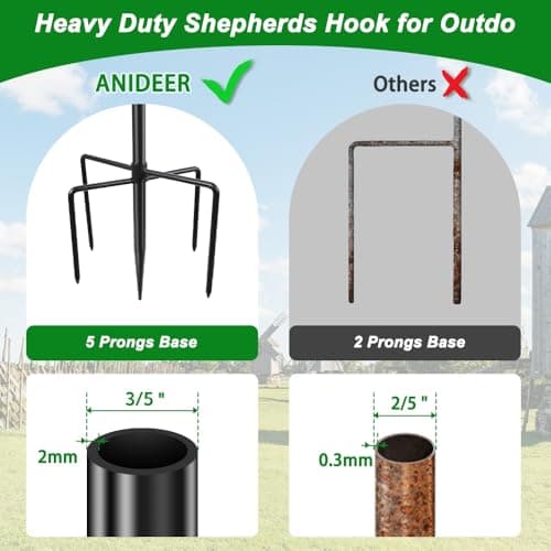 48 Inch Shepherds Hooks for Outdoor, Heavy Duty Bird Feeder Pole with 5 Prong Bases, Garden Hanging Stake for Bird Feeder, Solar Light, Plant Hanger, Wedding Decor, Metal Hanger Hooks, Black, 2 Packs view 3