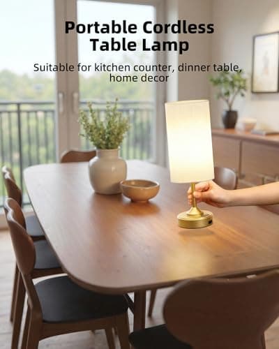 Cordless Lamp, 2-Pack, Dimmable, Ambient Light, 2700K, Timer, Touch Control, Portable, LED, Battery Operated, Rechargeable, Wireless, Desk Lamp, Kitchen Lamp, Fabric Shade, for Bedroom, Living Room view 2