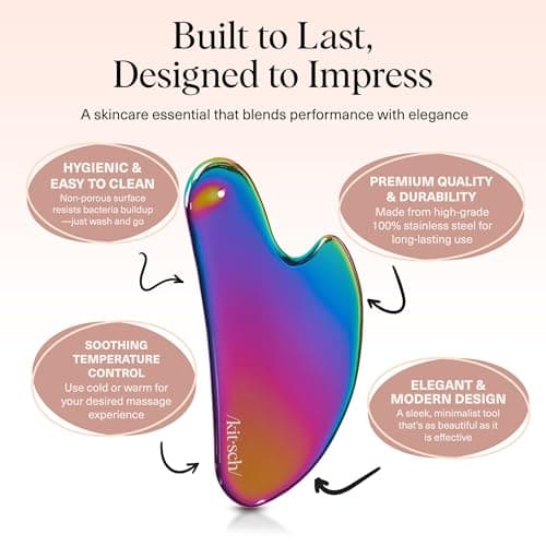 Kitsch Stainless Steel Gua Sha Facial Tools - Guasha Tool for Face, Face Sculpting Tool, Jawline Shaper, Double Chin Reducer Gua Sha Tools, Lymphatic Drainage Massager, Facial Skin Care, Iridescent view 4