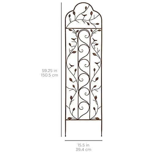 Best Choice Products 60x15in Iron Garden Trellis, Arched Outdoor Decoration w/Branches, Birds for Lawn, Garden, Backyard, Climbing Plants - Bronze view 2