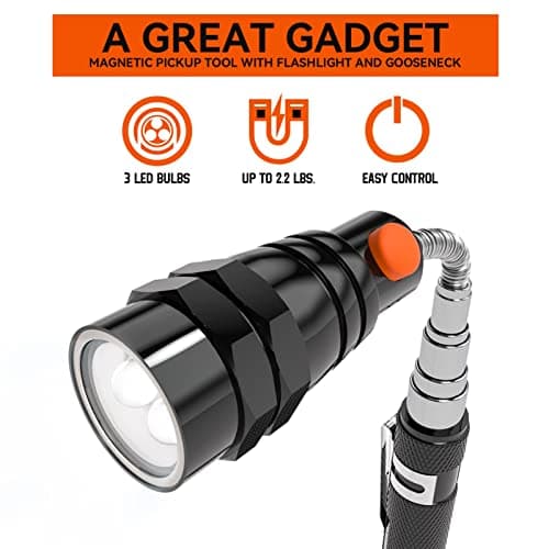 VIBELITE Gifts for Men, Magnetic Pickup Tool with LED, Telescoping Magnet Flashlight, Cool Gadgets Birthday Gifts for Him, Dad, Teen Boys, Husband, Handyman, Boyfriend, Mens Gifts, Black view 2